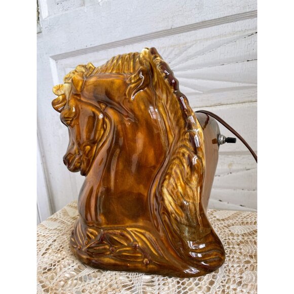 Vintage MCM Horse head TV Lamp/Planter Vase Brown Pottery  Works - Picture 9 of 16